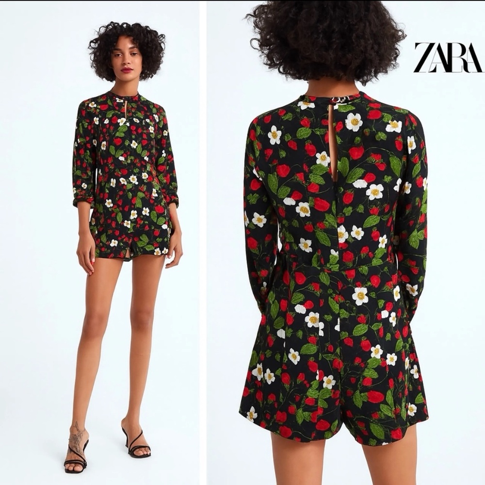 Zara Strawberry Floral Long Sleeve Jumpsuit